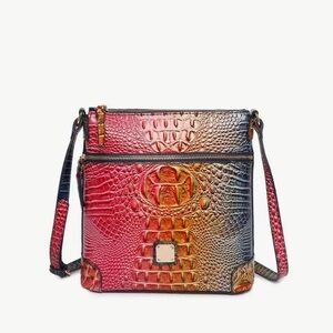 Colorful Ombre Croc Embossed Faux Leather Crossbody Satchel. Multi-Colored.
